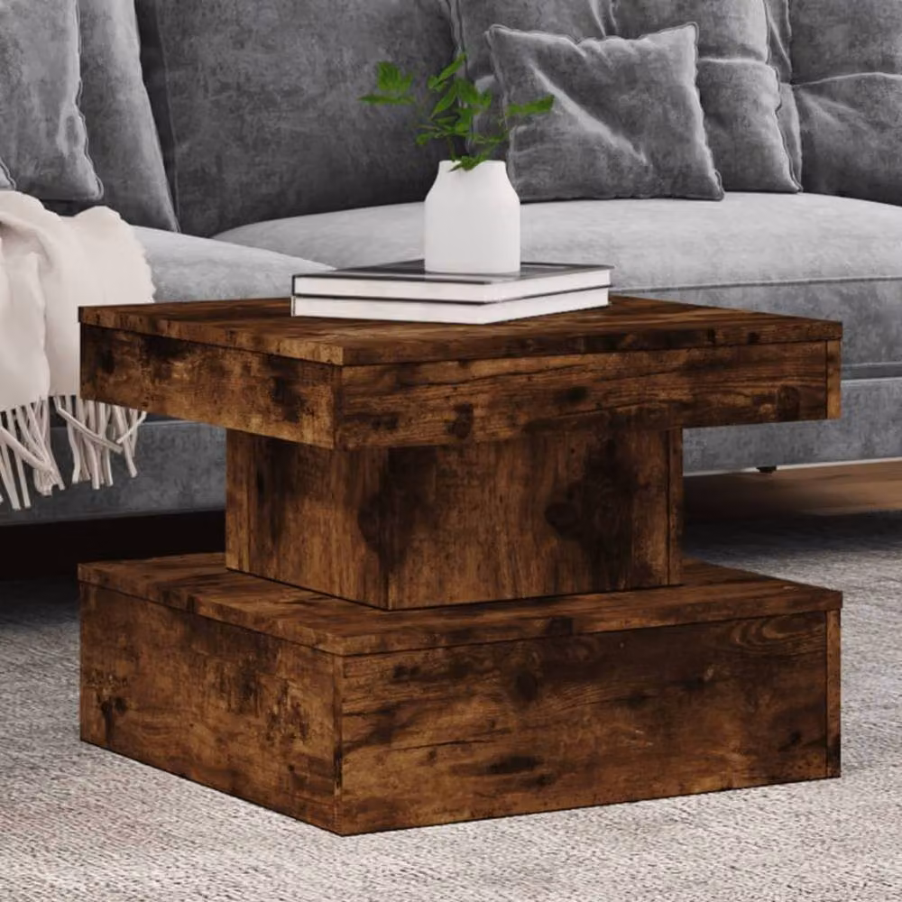 Berkfield Home Modern Square Coffee Table with LED Lights in Smoked Oak Brown, W/D/H: 50 x 50 x 40 cm – 2