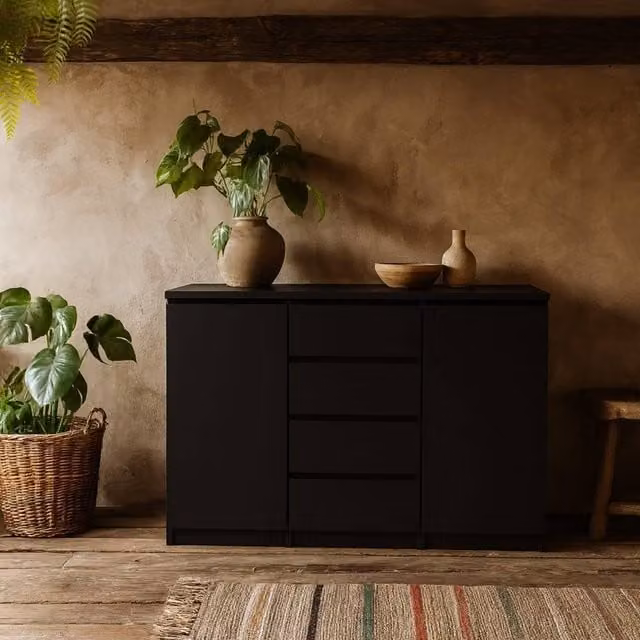 Wyld Haus Budapest Matt Black Sideboard with 4 Drawers and 2 Doors – 1