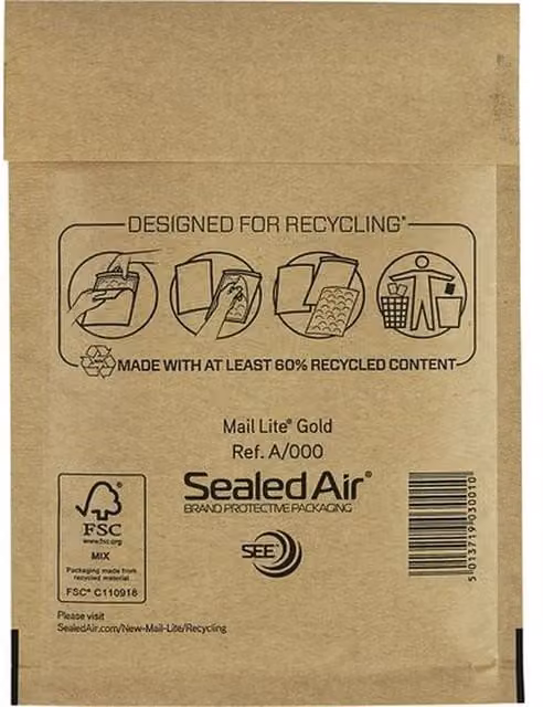 Sealed Air Pack of 100 Self-Adhesive Gold and White Mailing Envelopes
