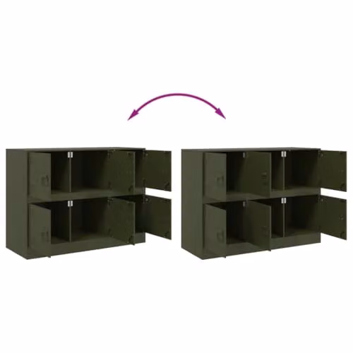 vidaXL Industrial Metal Sideboard in Matt Green, W/D/H: 99 x 39 x 73 cm – 2