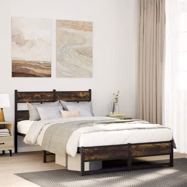 Berkfield Home Metal Bed Frame in Smoked Oak Brown, W/D/H: 120 x 200 cm – 1