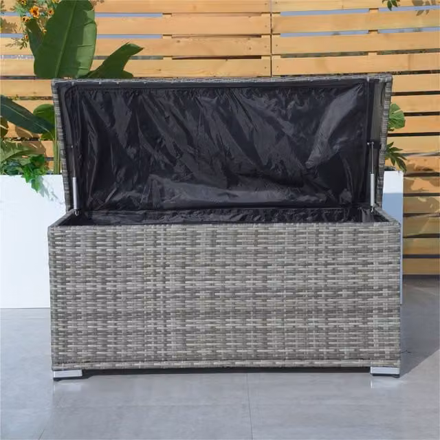 Direct Wicker 243L Large Rattan Deck Storage Box for Patio and Garden, Grey, W/D/H: 56 x 56 x 56 cm – 1
