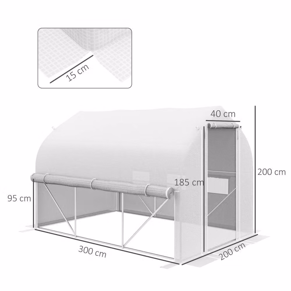 STILVORA Walk-in Greenhouse with 6 Windows in White, W/D/H: 300 x 200 x 200 cm – 3