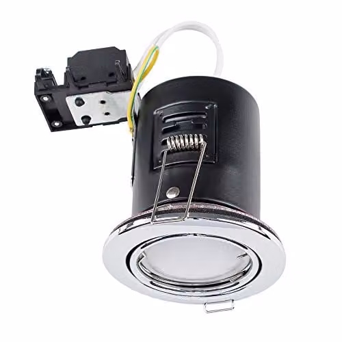 MiniSun Pack of 6 Fire Rated Polished Chrome Tiltable GU10 Recessed Ceiling Downlights with 5W Warm White LED Bulbs – 1
