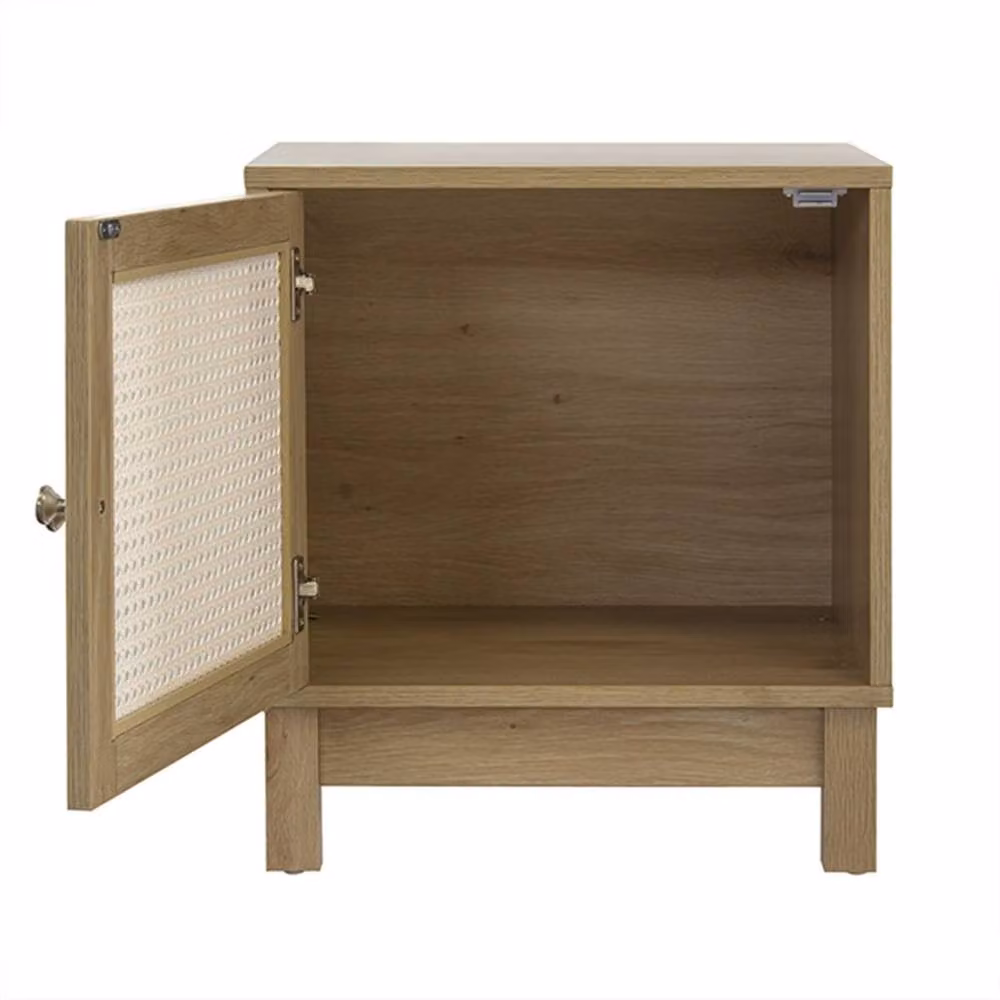 CALICOSY Modern Bedside Table with Rattan Front and 1 Door in Light Brown, W/D/H: 35 x 45 x 50 cm – 3
