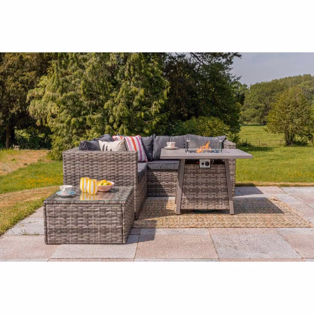 Furniture Maxi 5-Seater Rattan Corner Sofa Set with Cubic Fire Pit Table in Grey – 2