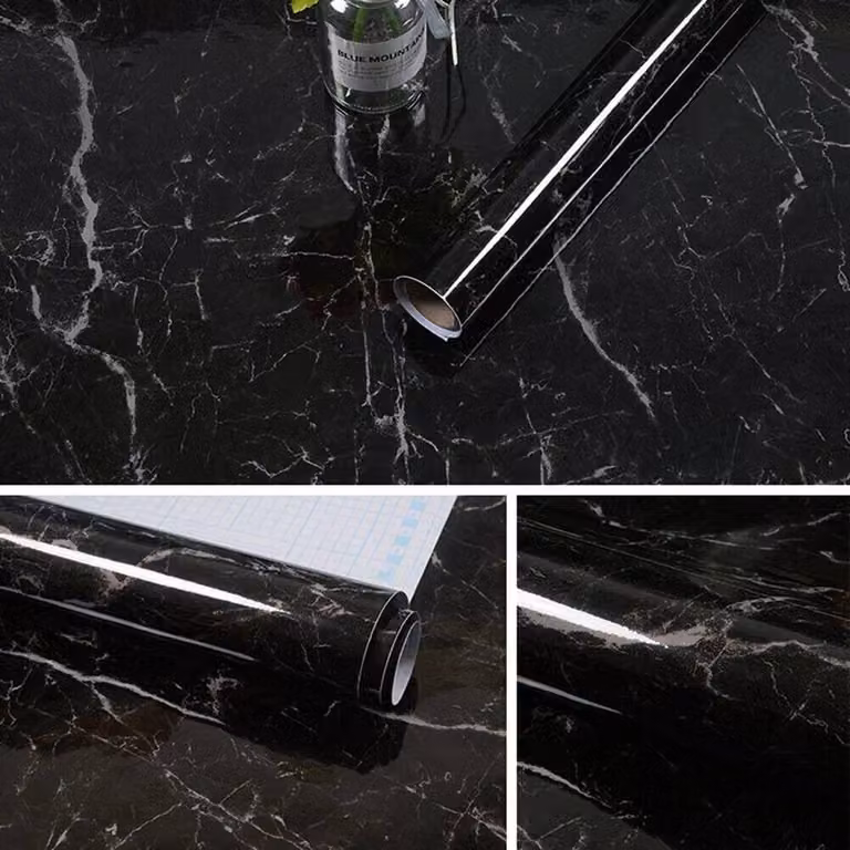 PAWNORA Black Marble Self Adhesive Vinyl Wrap Kitchen Worktop Film, 10m