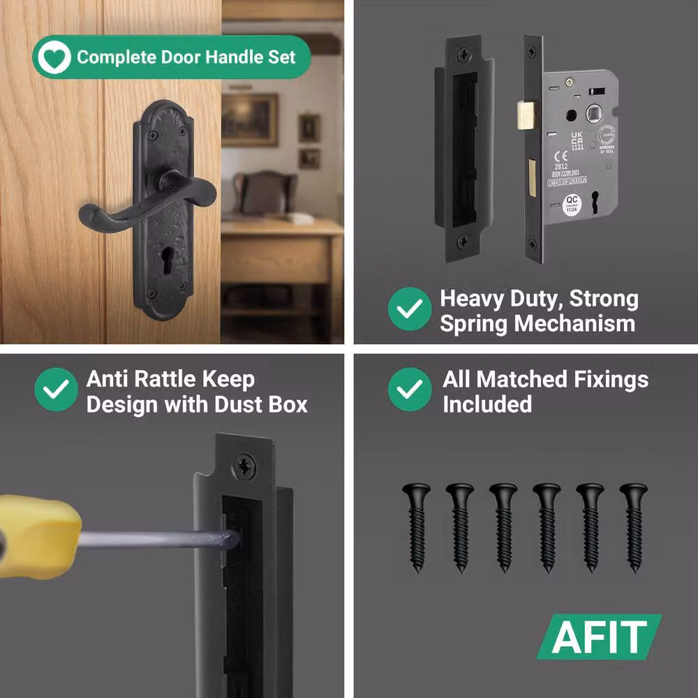 AFIT Black Antique Cast Iron Door Handles with Backplate and Key Lock, W/D/H: 15 x 15 x 6.4 cm – 4