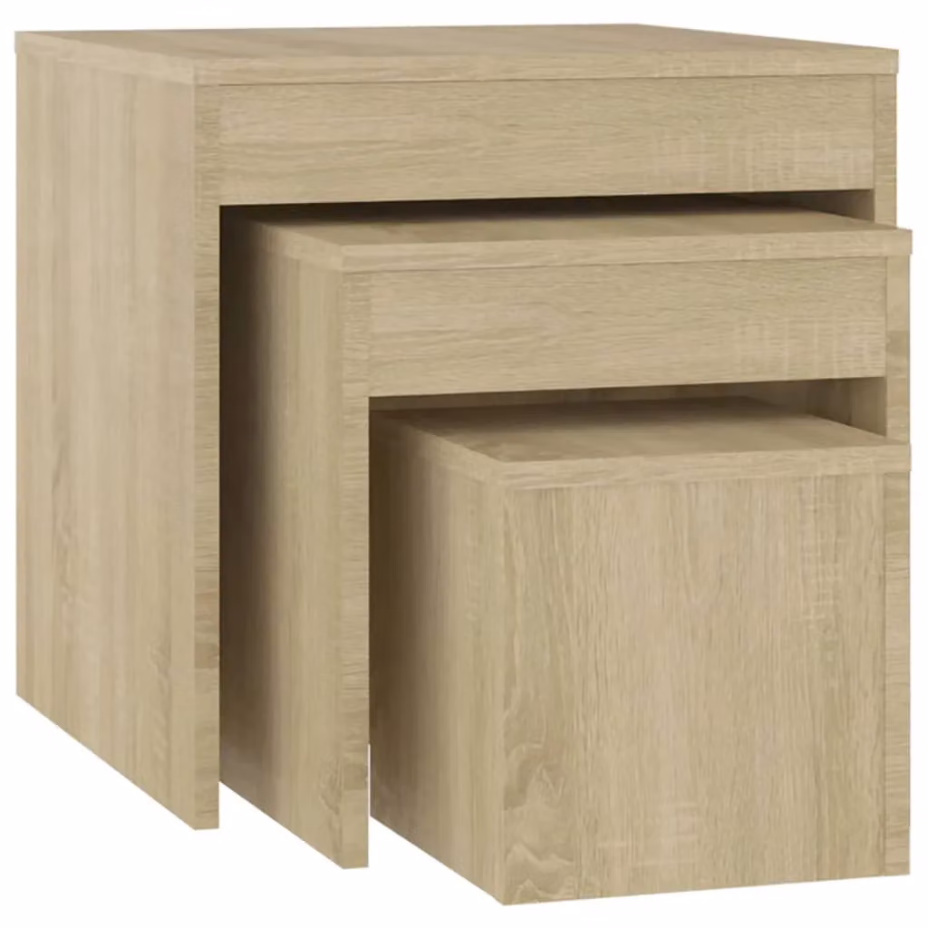 Berkfield Home Nesting Tables, 3 Piece Set in Sonoma Oak Brown Engineered Wood – 2