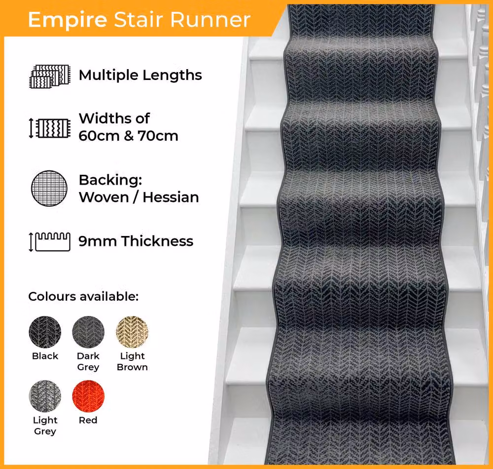 runrug Empire Stair Runner Carpet in Light Grey, W: 60 cm x L: 510 cm – 2