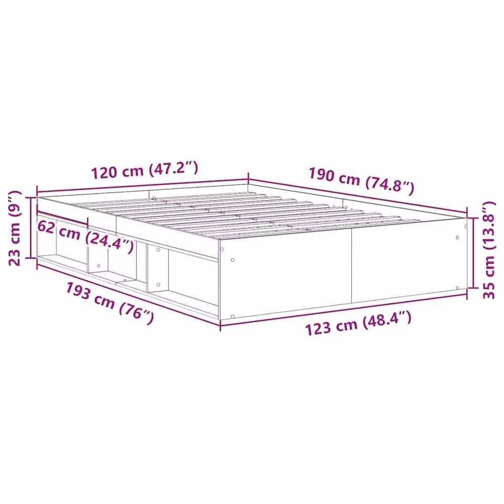 Berkfield Home Modern Small Double Bed Frame, Grey, W/D/H: 120 x 190 cm – 2