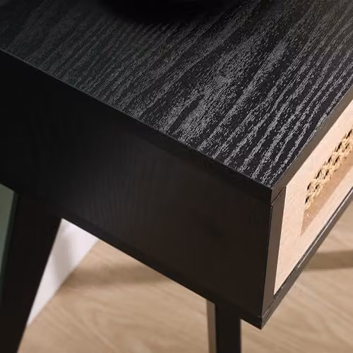 SPOT ON DEALZ Black Rattan Bedside Table with Drawer and MDF Wood Frame, W/D/H: 30 x 40 x 50 cm – 5