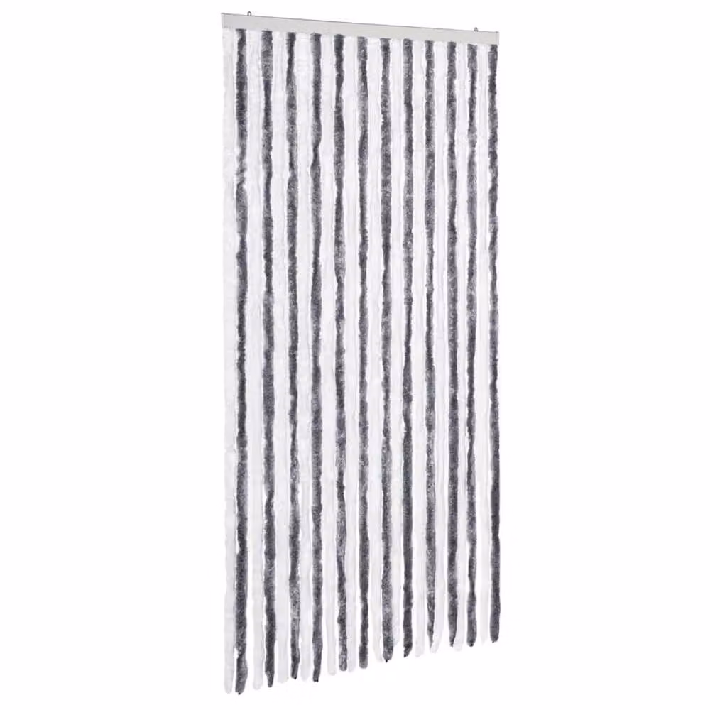 Berkfield Home Grey and White Striped Chenille Insect Curtain, W: 100 cm, H: 220 cm – 3