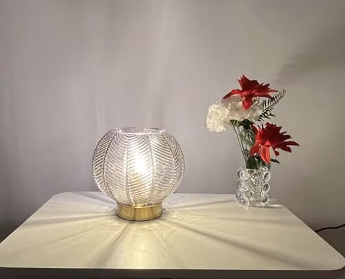 K LIVING Leaf Design Table Lamp in Green, Transparent or Grey Glass with Metal Base – 2