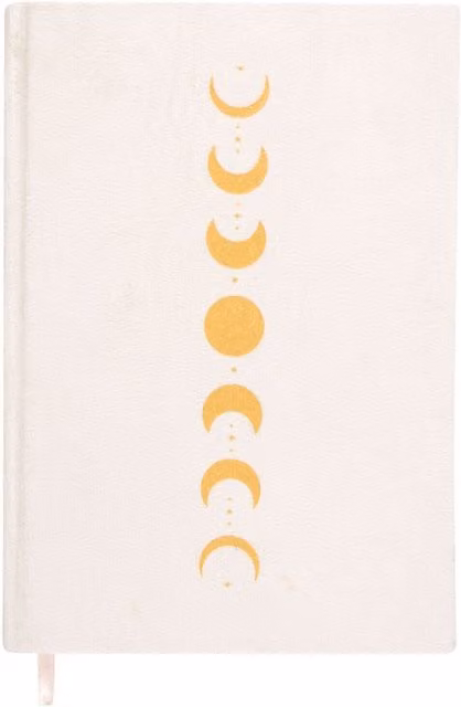 Kingsbury Gifts Moon Phase A5 Hardcover Lined Notebook in White and Gold Velvet Fabric