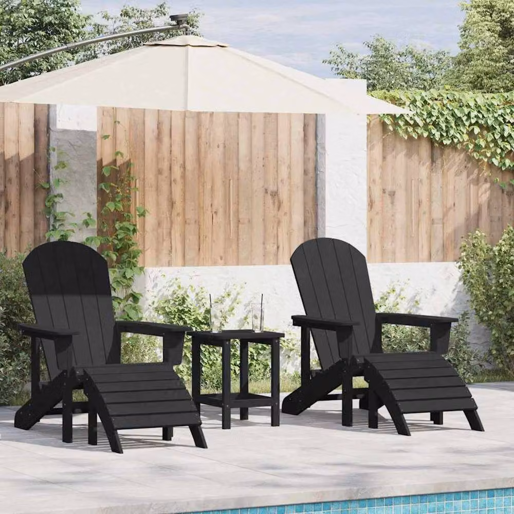 Berkfield Home Modern Adirondack Chairs with Footrests, 2 Piece Set, Black HDPE – 2