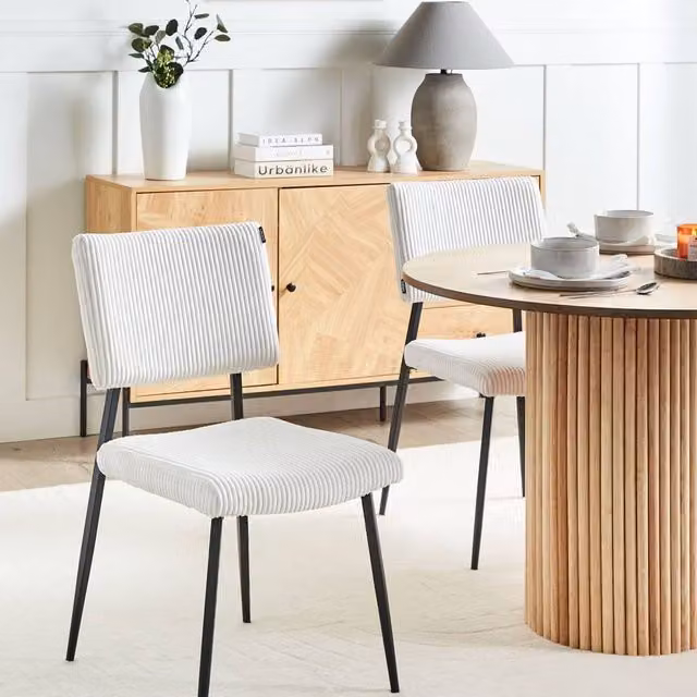 Wyld Haus Set of 2 Modern White Corduroy Upholstered Dining Chairs with Metal Frame – 1