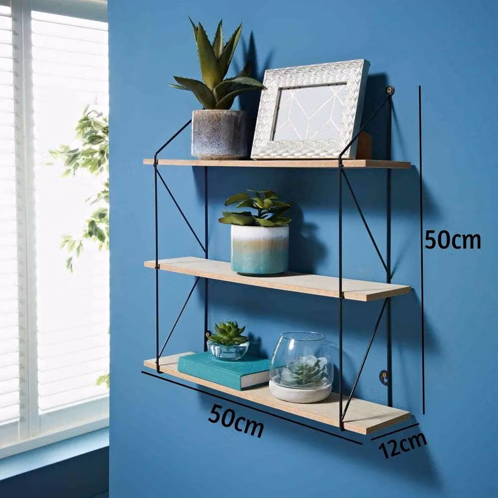 Kelvenix 3 Tier Wall Mounted Floating Shelves in Brown Metal and Wood – 2