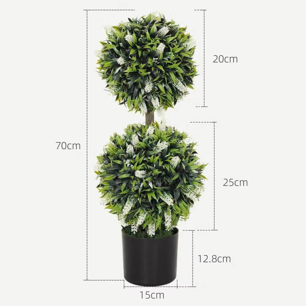 Wyld Haus Kelola Set of 2 Artificial Lavender Ball Trees in White Pots, Height: 70 cm – 4