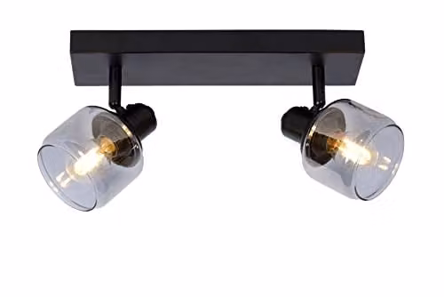 Lucide Bjorn Dimmable and Adjustable Twin Ceiling Spotlight in Black with Transparent Glass