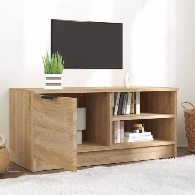 Berkfield Home Modern TV Cabinet in Beige Oak Finish, W/D/H: 80 x 35 x 36.5 cm – 1
