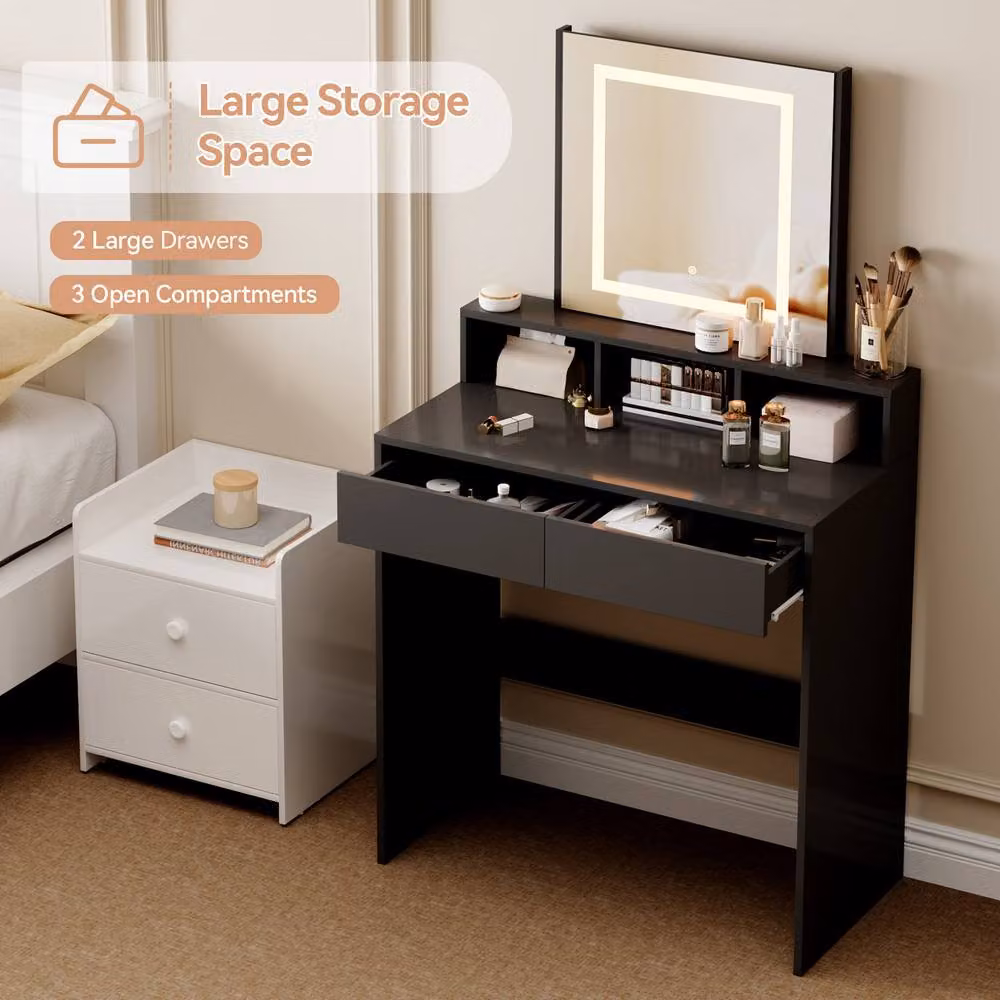 MCC Direct Tulsa Dressing Table with LED Mirror and Drawers in Black – 5