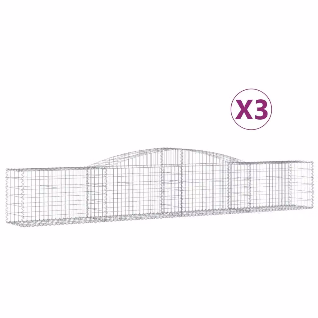 Berkfield Home Arched Gabion Baskets, 3 Piece Set, Silver Galvanised Steel, W: 400 cm, D: 50 cm, H: 60-80 cm – 2