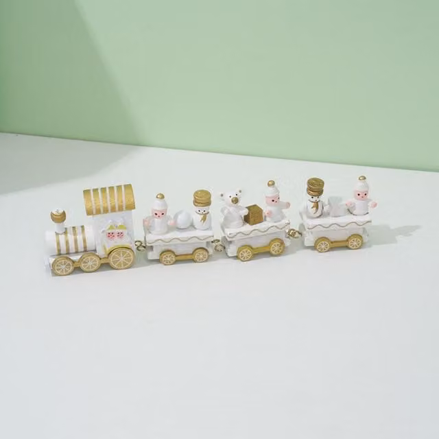 Leaper Retro Wooden Christmas Train Tabletop Ornament in White, Red and Green