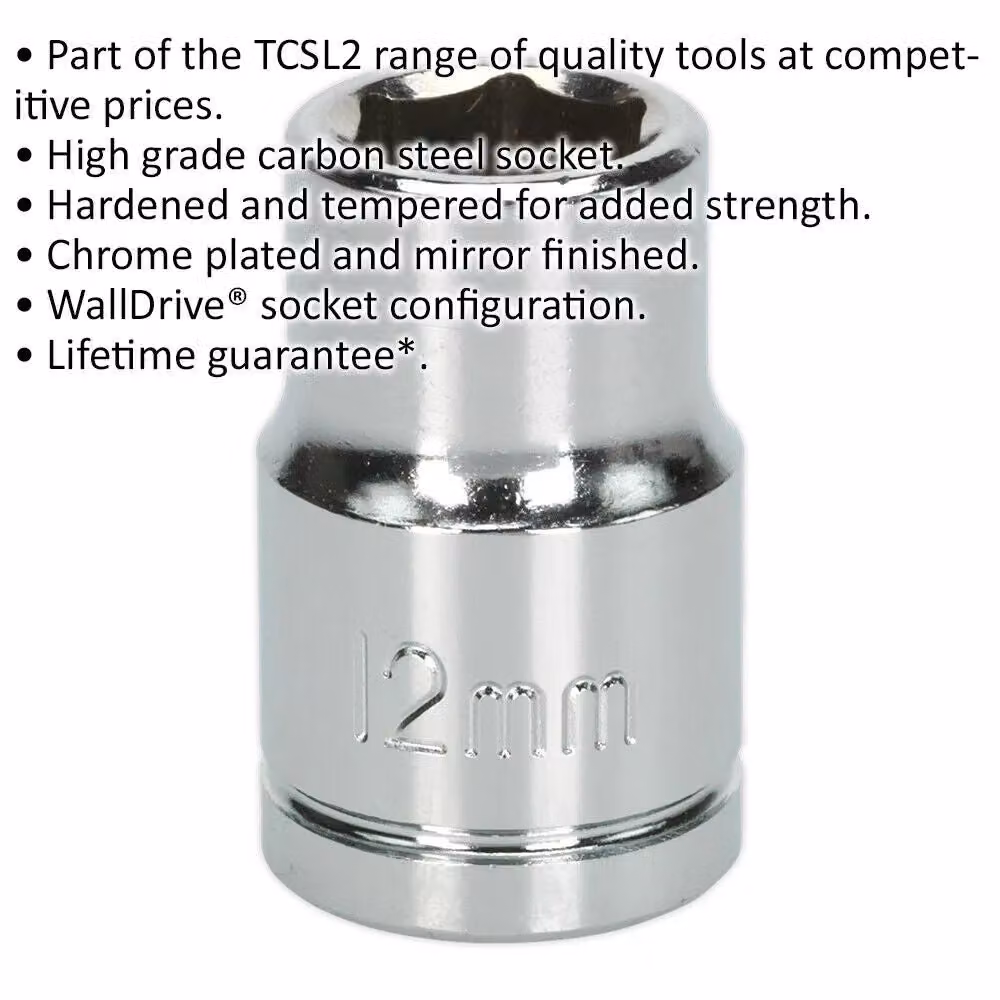 Loops 12mm Chrome Plated Drive Socket, 1/2 inch Square Drive, Silver Carbon Steel – 2