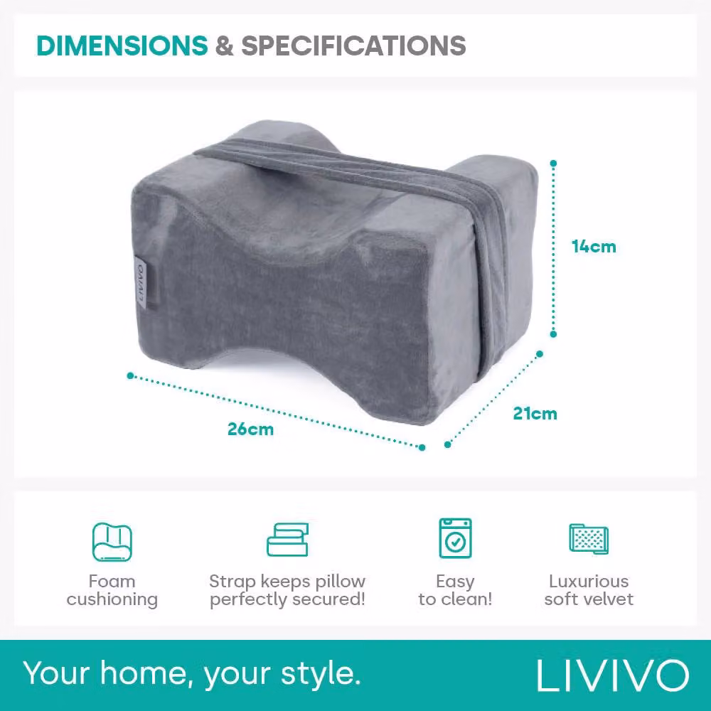 LIVIVO Orthopaedic Wedge Leg Pillow with Strap in Grey Fleece – 8