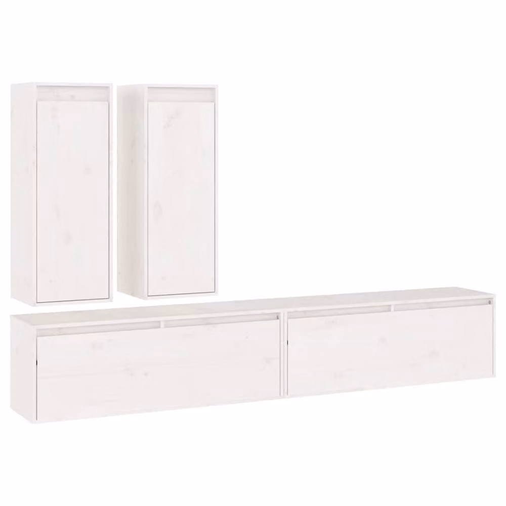 Berkfield Home Set of 4 White Solid Wood Pine TV Cabinets – 2