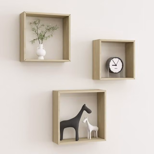 Berkfield Home Wall Mounted Cube Shelves, 3 Piece Set in Sonoma Oak Brown – 1