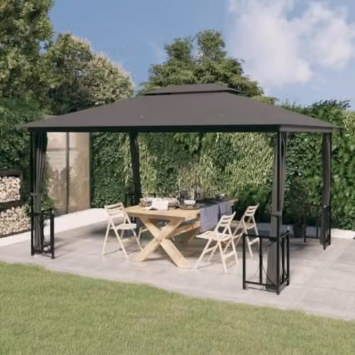 vidaXL Gazebo with Sidewalls and Double Roof in Anthracite, W/D/H: 300 x 300 x 265 cm – 2