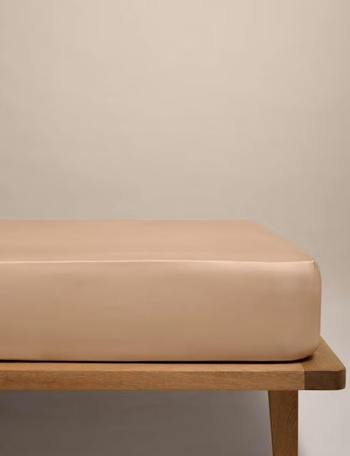 M&S Egyptian Cotton 400 Thread Count Mako Satin Deep Fitted Sheet, Beige, W: 140 cm x L: 200 cm