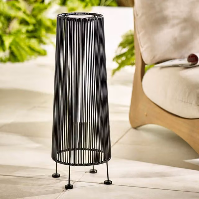 FurnitureboxUK Naples Black Rattan Solar LED Outdoor Lantern