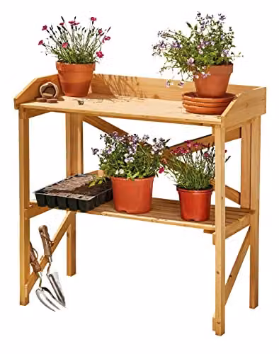 Garden Gear Two-Tier Wooden Potting Bench and Greenhouse Workstation in Natural Brown, W: 40 cm, D: 40 cm, H: 84.5 cm – 1