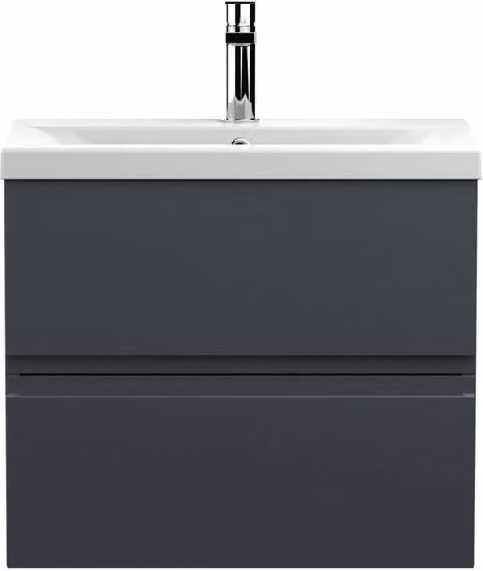 Balterley Mavesyn 2 Drawer Wall Hung Vanity Basin Unit, Grey, Width: 60 cm