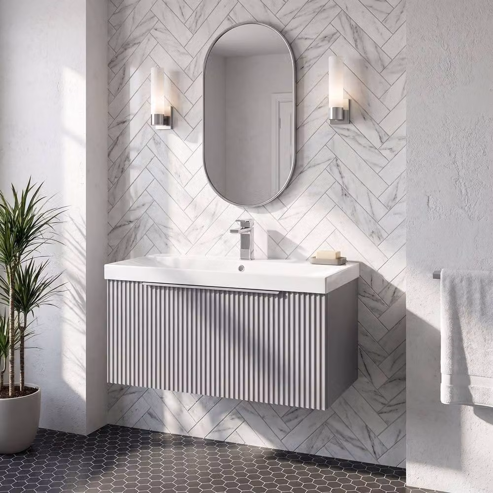 Balterley Tixall 1 Drawer Vanity Unit with Thin Edge Basin, Satin Grey, W: 80 cm – 2