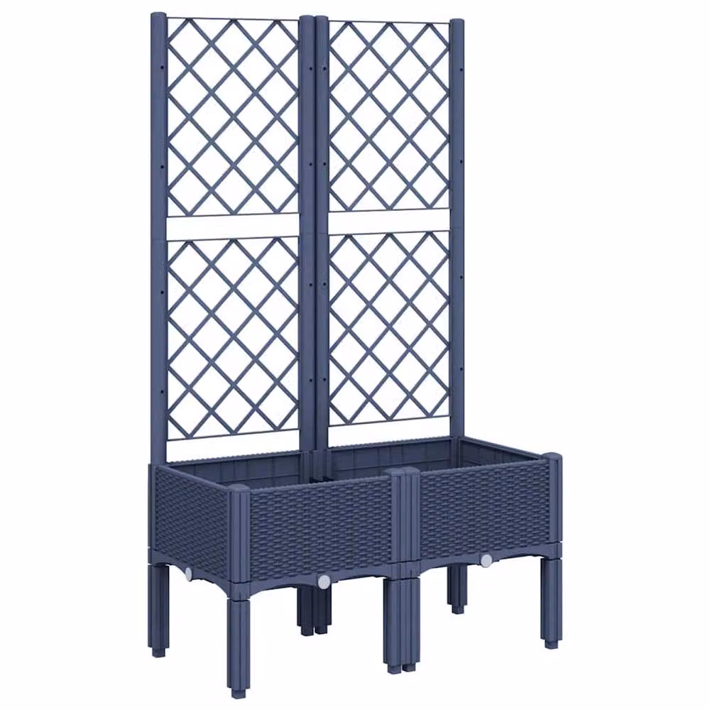 Berkfield Home Garden Planter with Trellis in Blue Grey, W/D/H: 80 x 40 x 142 cm – 3
