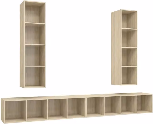 Berkfield Home Set of 4 Wall-mounted TV Cabinets in Light Oak Sonoma Oak Engineered Wood