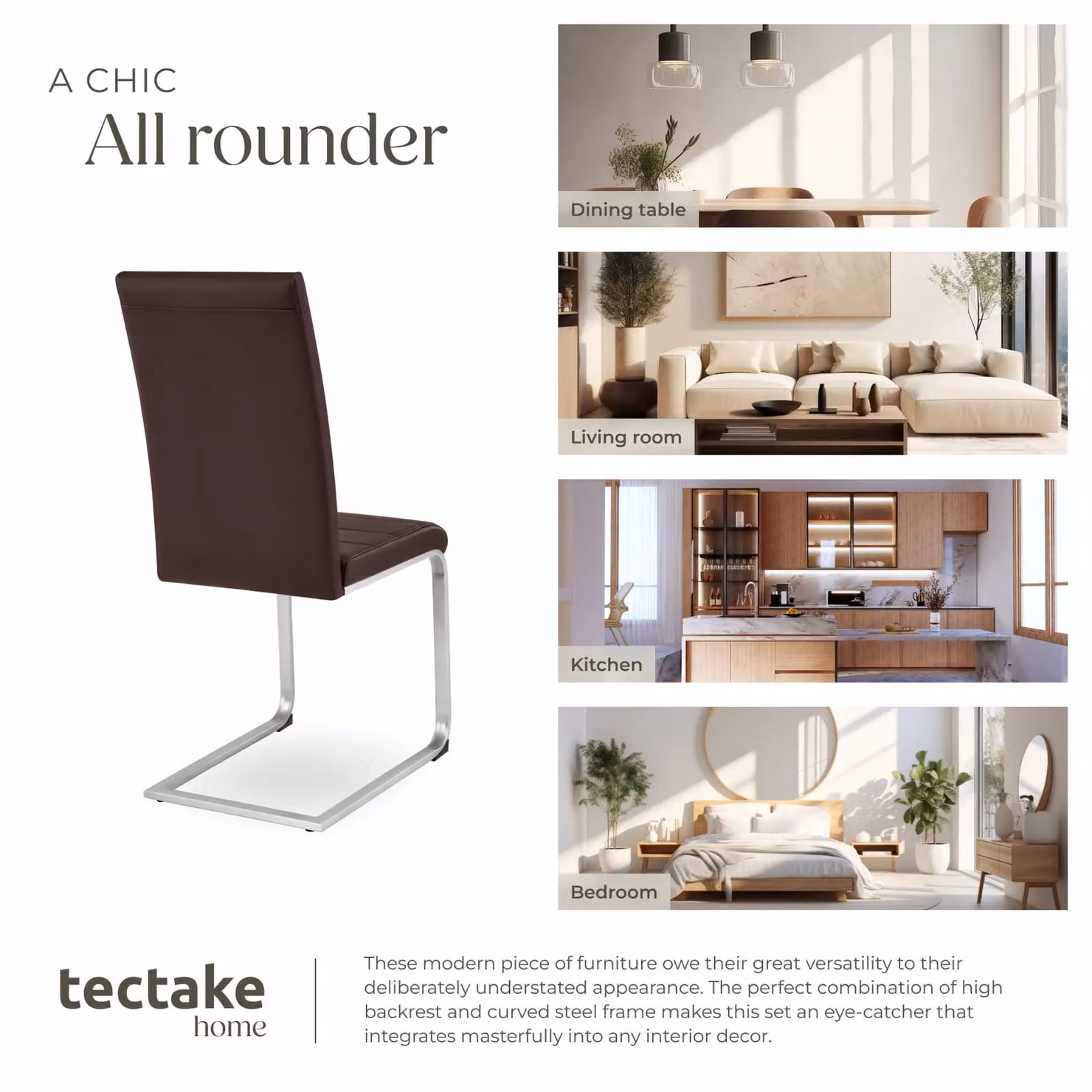 tectake Bettina Set of 4 Dining Chairs in Brown Synthetic Leather with Metal Cantilever Base – 7