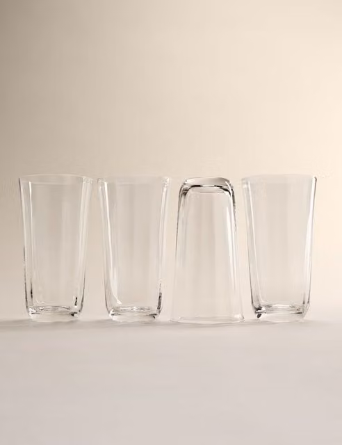 M&S Set of 4 Etoile Geometric Transparent Glass Hi Ball Tumblers