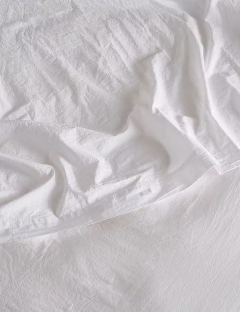 Bedfolk Washed Cotton 300 Thread Count Plain Flat Sheet, White, W: 90 cm, L: 190 cm