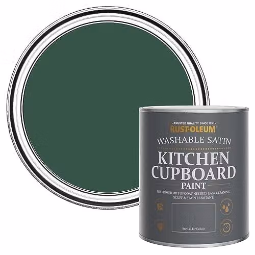 Rust-Oleum Green Scrubbable Kitchen Cupboard Paint in Satin Finish, 750ml – 1