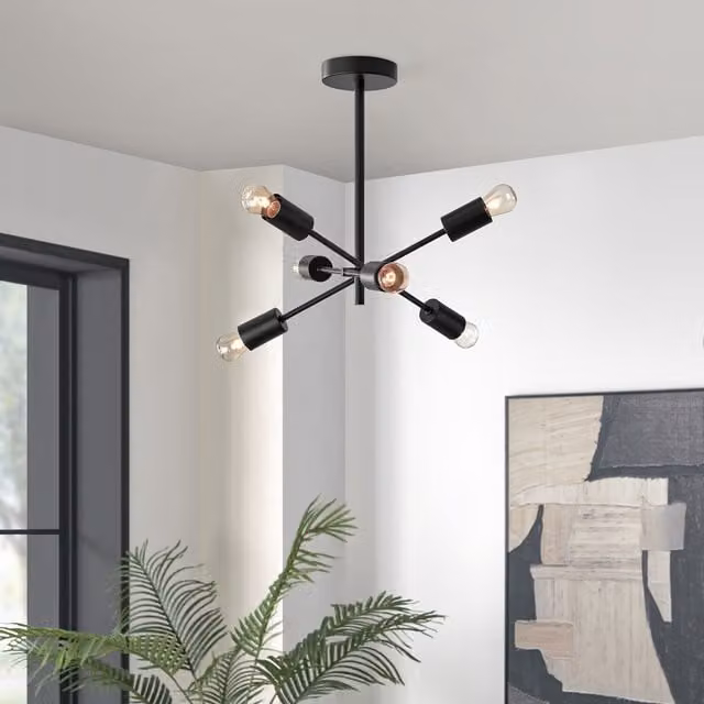 FurnitureboxUK Lola Modern Sputnik Chandelier Ceiling Light in Black Metal