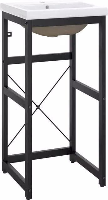 Berkfield Home Modern Bathroom Washbasin Frame with Built-in Ceramic Basin in Matt Black – 1