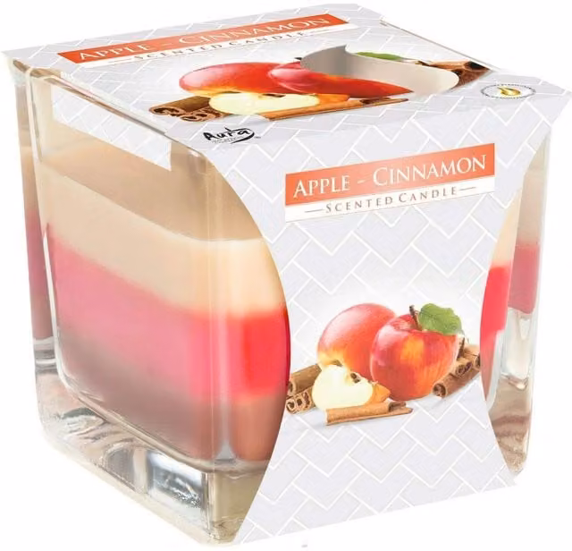 SolaDirect Apple Cinnamon Scented Candle in Multicolour Glass Jar, Fruity and Spicy Fragrance, H 8.0 cm x W 8.0 cm x D 8.0 cm