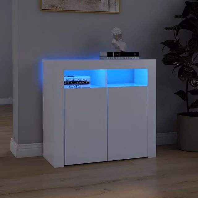 Berkfield Home Modern Glossy White Sideboard with Integrated LED Lights W/D/H: 80 x 35 x 75 cm – 1