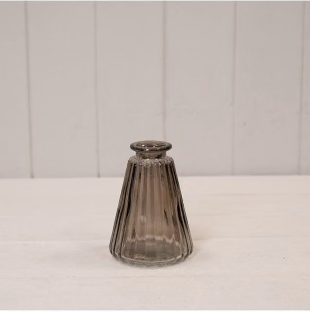 KDMD Modern Round Ribbed Glass Vase in Grey