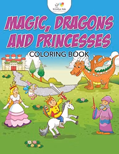 Kreative Kids Magic, Dragons and Princesses Colouring Book for Children, Multicolour